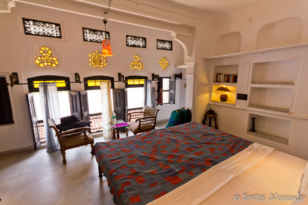 Unser lichtdurchflutetes Zimmer im Haveli in Pushkar