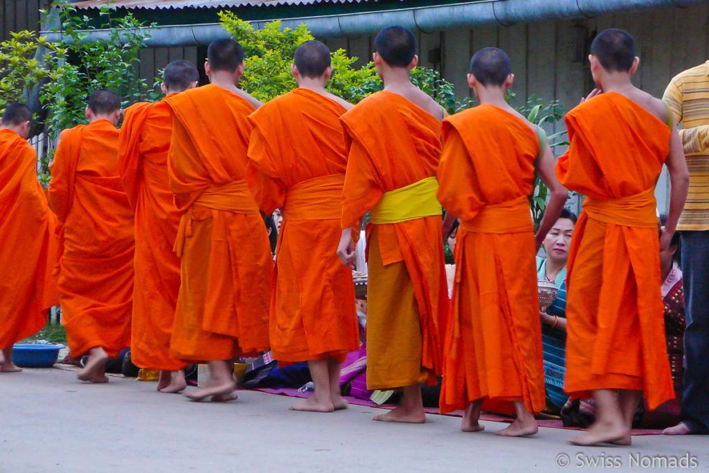 Mönche am Tak Bat in Luang Prabang 