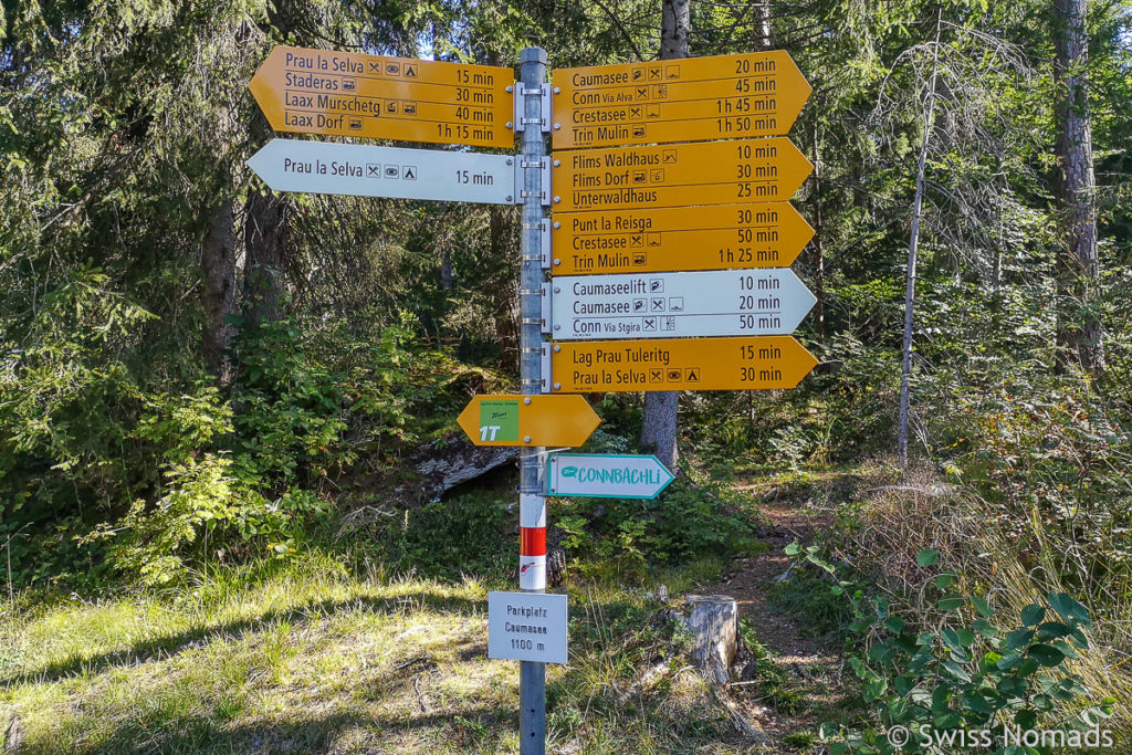 Wegweiser Wanderung vom Caumasee zum Crestasee